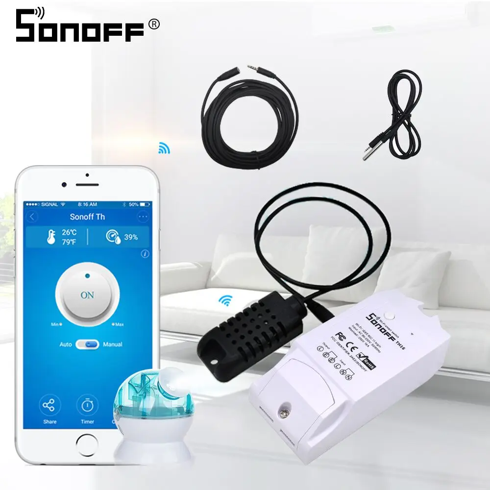 

SONOFF TH16 Wifi Switch SI7021 DS18B20 Sensor AL560 Extension Monitoring Temperature Humidity Probe 15A Timer Google Home Alexa