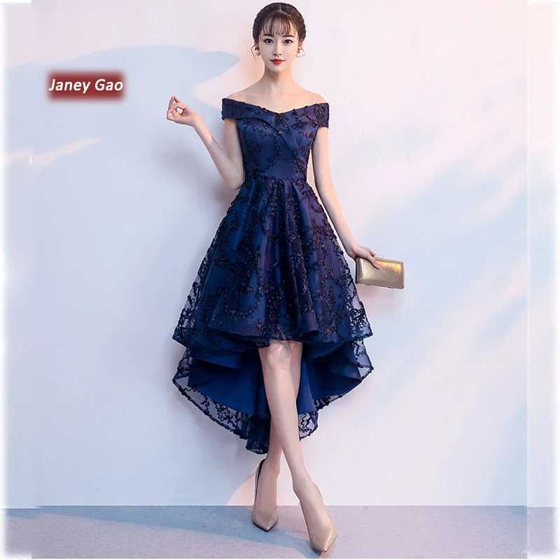 

JaneyGao Prom Dresses For Formal Evening Party Long Back Short Front Lace Up Elegant Women Gown Royal Blue In Stock 2019 New