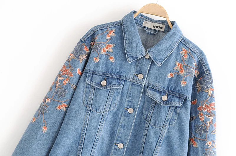 

2018 New Women's Korean-style Short Jeans Coat Versatile Casual Students Jacket BF Loose-Fit Embroidered Tops Fashion