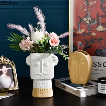 

CREATIVE CERAMICS HUMAN FACE VASE MELANCHOLY EXPRESSION ORNAMENTS ARTIFICIAL FLOWERS FLOWER ARRANGEMENT HOME DECORATION MODERN