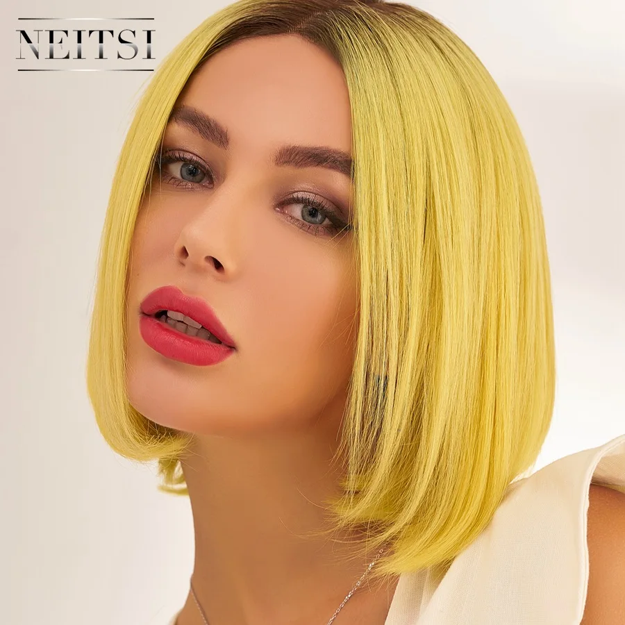 Neitsi Pre Plucked Half Lace Remy Human Hair Bob Wigs Natural Hairline Short Wig 10" 12" 150% Denisty 130g/pc NEON Ombre Color