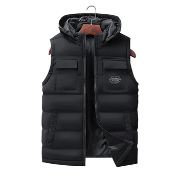 

Men Parka Hooded Vest Winter Autumn New Thick Warm Casual Windbreaker Baggy Padded Outerwear Waistcoat Sleeveless Jacket