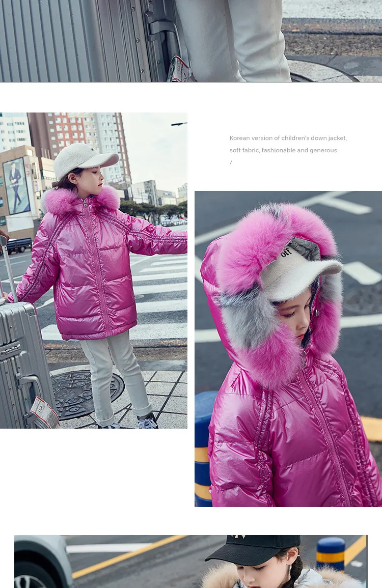 Winter Children Down jackets Hooded Fashion Fur collar solid color girl's down outerwear clothing kids jacket coats