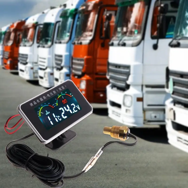 

12V/24V Car LCD Water Temperature Meter Thermometer Voltmeter Gauge 2in1 Temp & Voltage Meter 17mm Sensor