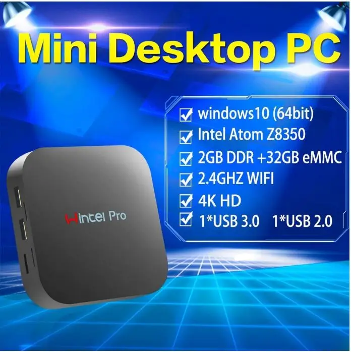 Мини ПК Wintel W8 Pro Windows 10 OS ТВ приставка процессор Intel Atom рандомная мощность 2 ГБ/32 ГБ Wi