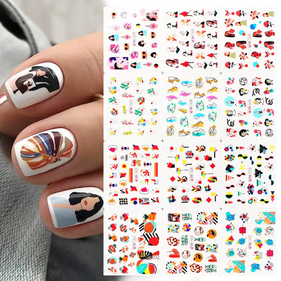 Autocollants Pour Ongles Pour Femmes Motif Geometrique Pour Nouvel An Manucure A L Eau Transfert D Art Gel Decoration De Tatouage Diy Bricolage Aliexpress
