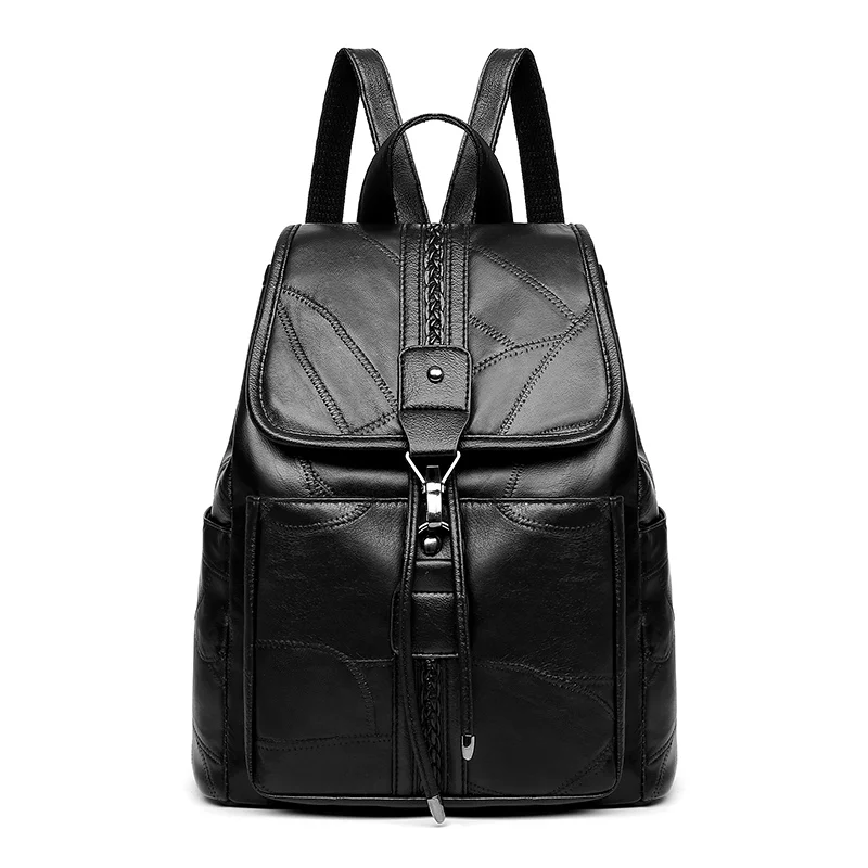 Элегантные женские рюкзаки из мягкой кожи Mochila Feminina школьные рюкзаки для девочек Противоугонный рюкзак со шнурком для путешествий черного цвета - Цвет: Black