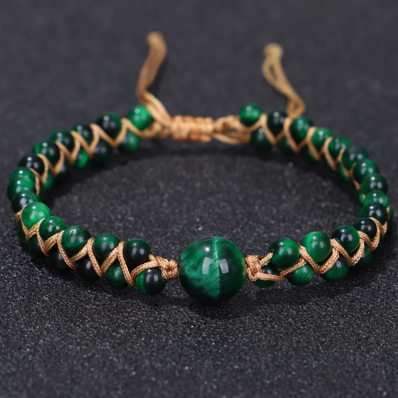 Hot Real Natural Green Tiger eye Bracelet Men Women Strand Stone Brazalete For Hombre Jewelry Accessories Pulseras