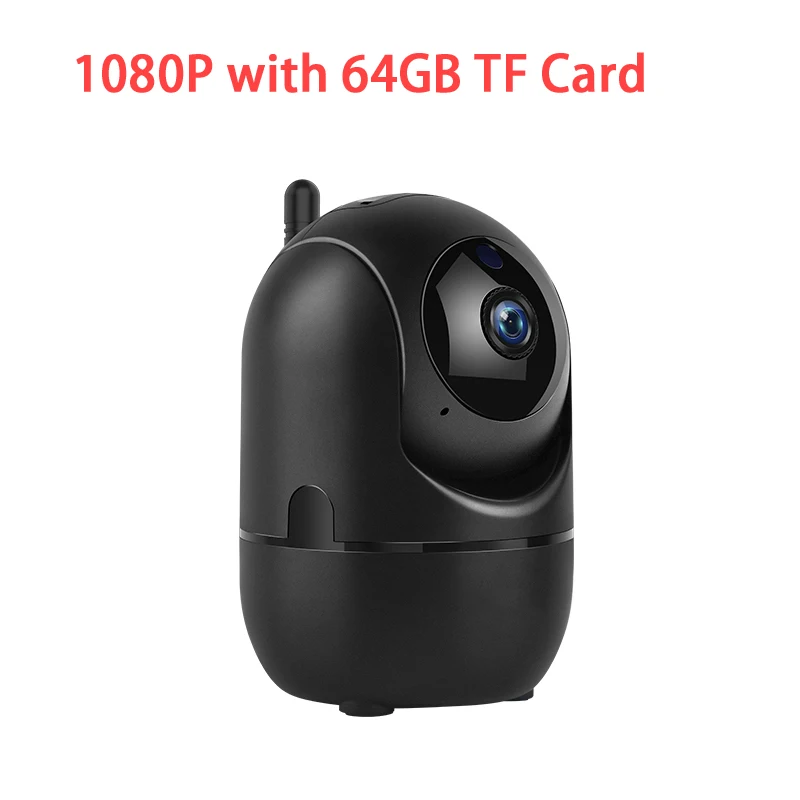 1080p Black 64G Card 1080P облачная IP камера, домашняя охранная камера наблюдения, автоматическая отслеживающая сетевая камера с wifi, беспроводная CCTV камера, мини wifi камера - Цвет: 1080p Black 64G Card