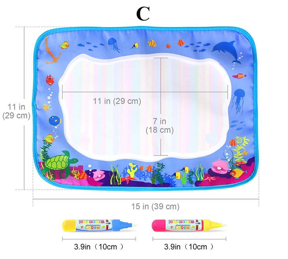 Волшебная Водная раскраска доска для рисования каракули коврик и 2 водные ручки Развивающие игрушки для детей подарок игрушки для рисования - Цвет: C 39x29cm