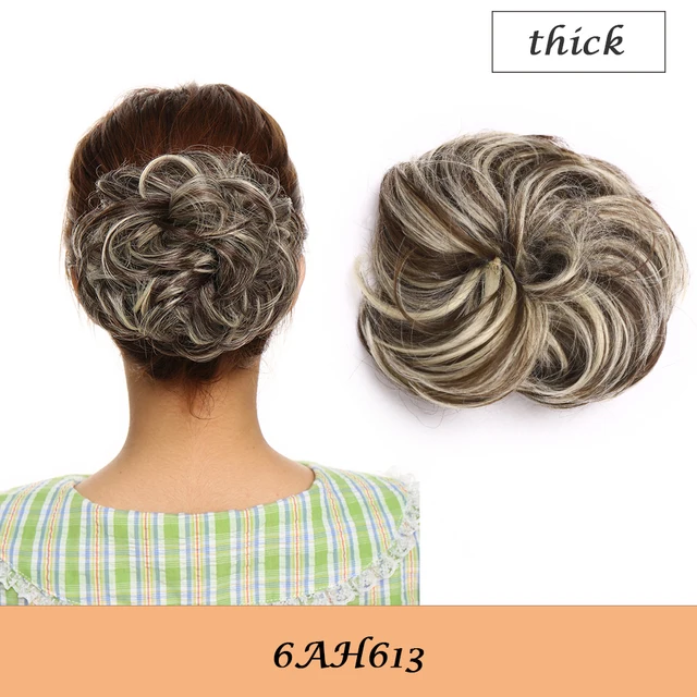 HAIRRO 80g Straight Donut Chignon Hairpieces Synthetic Ombre Elastic Updo Chignon Fluffy Messy Scrunchies Hair Bun For Women 6AH613-38g