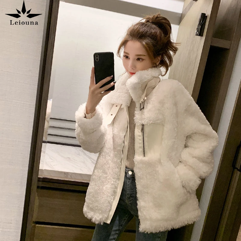 

Leiouna Full Thick Zipper Loose Faux Lamb Wool Jacket Woman Autumn Winter Parker Jackets Female Korean Fur Short Overcoat Women