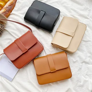 

2020 New Women's Bag Solid Color Simple Shoulder Bag Fashion Messenger Bag Casual Retro Small Square Bag