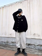 Privathinker-camisas de manga larga de pana para hombre y mujer, camisa Coreana de moda informal de gran tamaño, ropa estampada, otoño