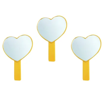 

3Pcs Makeup Mirror Handheld Cosmetic Mirror Heart Shaped Mirror Single Side Looking Glass (Purple)