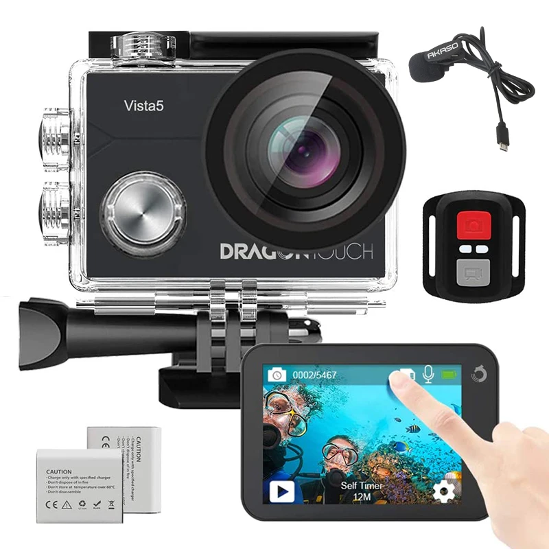 Dragon Touch Vista 5 Экшн камера 4K 30fps Встроенный микрофон подводный водонепроницаемый wifi