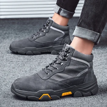 

Men's Boots Fashion Men Winter Plush Keep Warm Military Boots Leather Work Boots Outdoor Shoes Man Ankle Boots Size 39-48