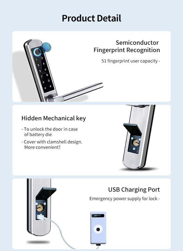 Waterproof Double-sided Gate Lock Fingerprint Lock APP RFID Code Keyless Smart