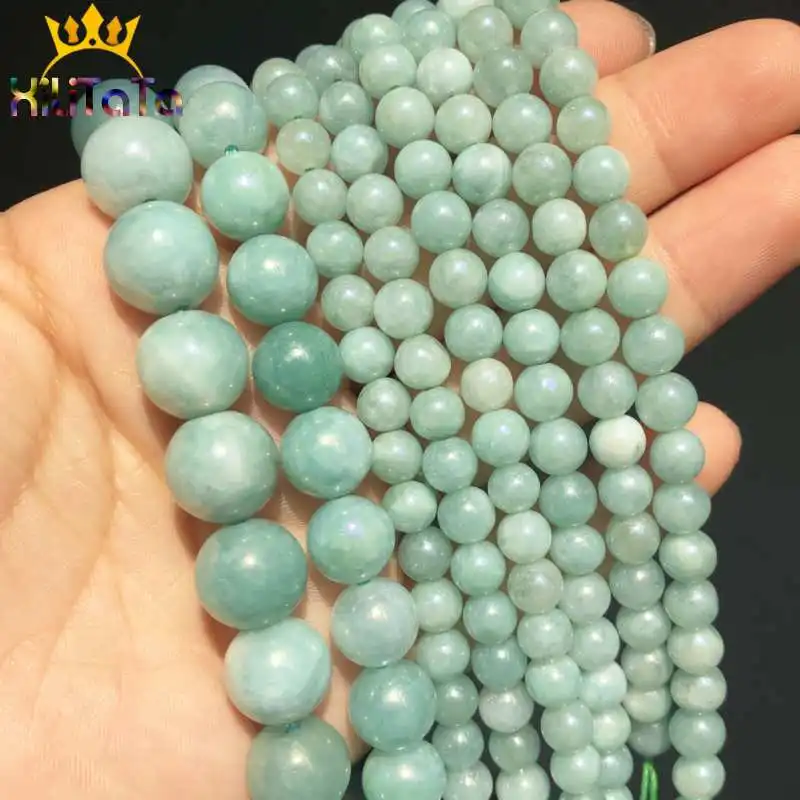 

Natural Angelite Stone Green Plated Beads Smoot Round Loose Spacer Beads For Jewelry Making DIY Bracelet Perles 15" 6/8/10/12mm