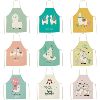 

Parent-child Kitchen Apron Cartoon Alpaca Series Printed Sleeveless Cotton Linen Aprons for Men Women Home Cleaning Tools