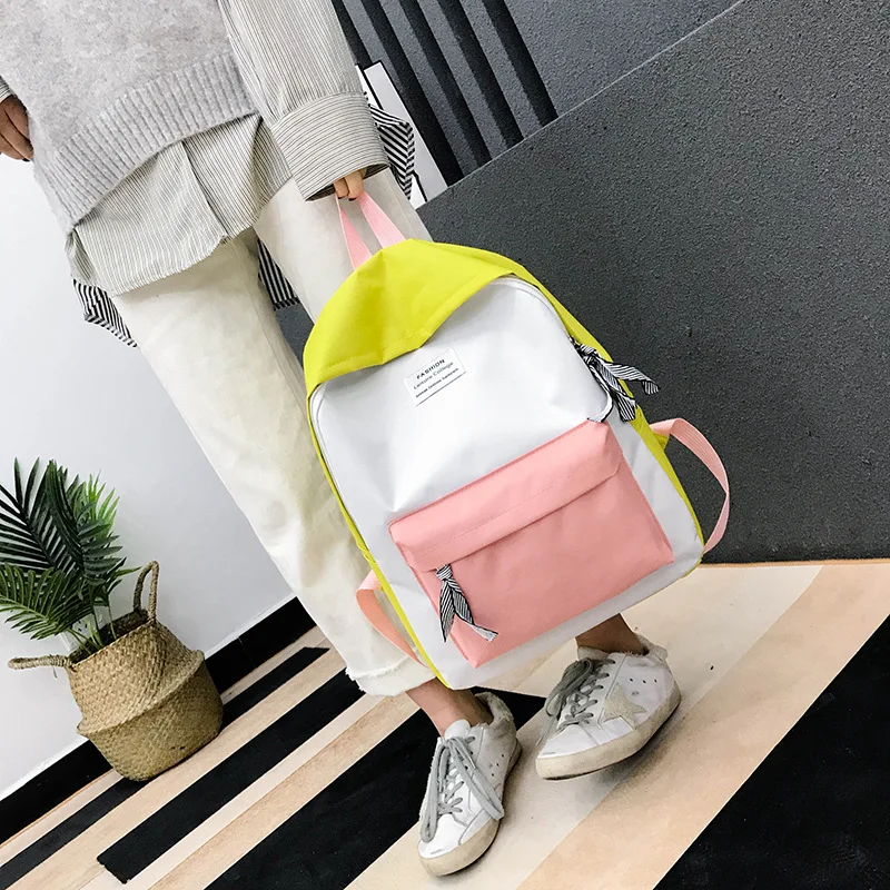 Модный женский холщовый рюкзак для подростков с милым помпоном из ленты, школьная сумка для девочек, Вместительная дорожная сумка на плечо B82