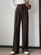 

Women's Spring Elegant Wide Leg Pants Casual High Waist Pockets Warm Ladies Trousers 2022 Female Fashion Straight Suit Pantalon