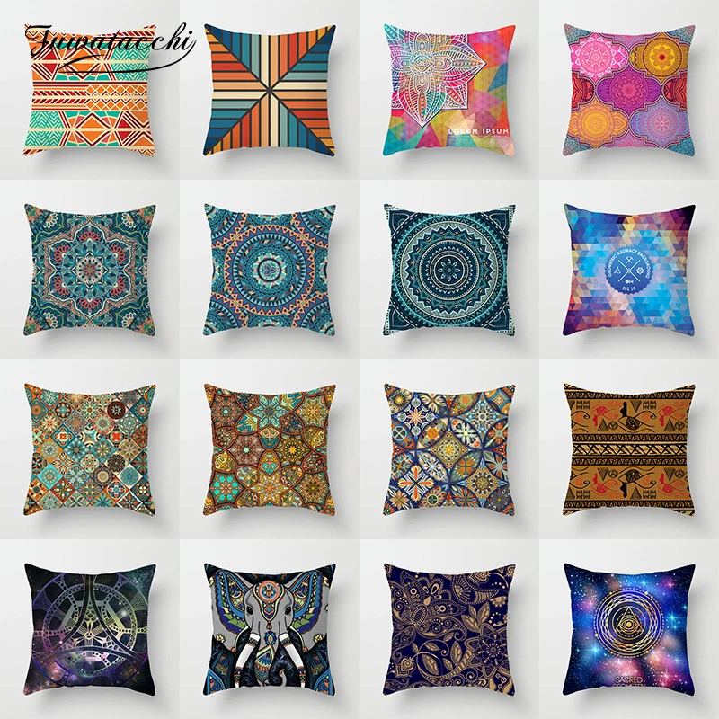 

Fuwatacchi Mandala Pattern Cushion Cover Elephant Woven Linen Geometric Pillow Cover Home Decoration Sofa Decorative Pillowcase