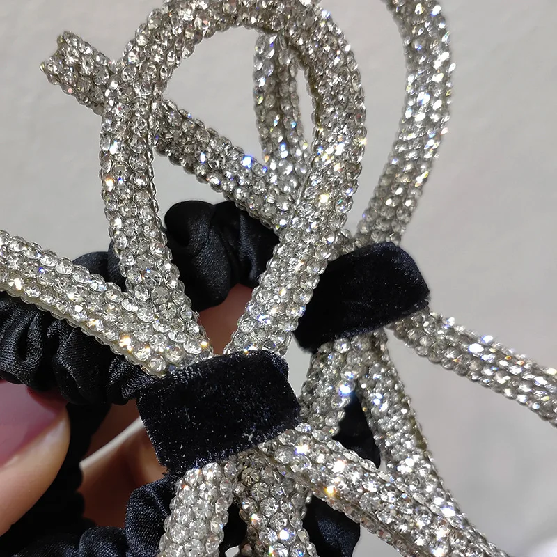South Korea’s Dongdaemun Shiny diamond-studded bow hair ring head rope ins fashionable wild sweet tie hair rubber band Women