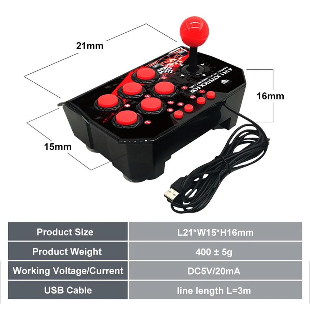 4-in-1 USB Wired Game Controller Retro Arcade Joystick For Nintendo Switch/PS3/PC/Android Games Console Rocker Gamepad