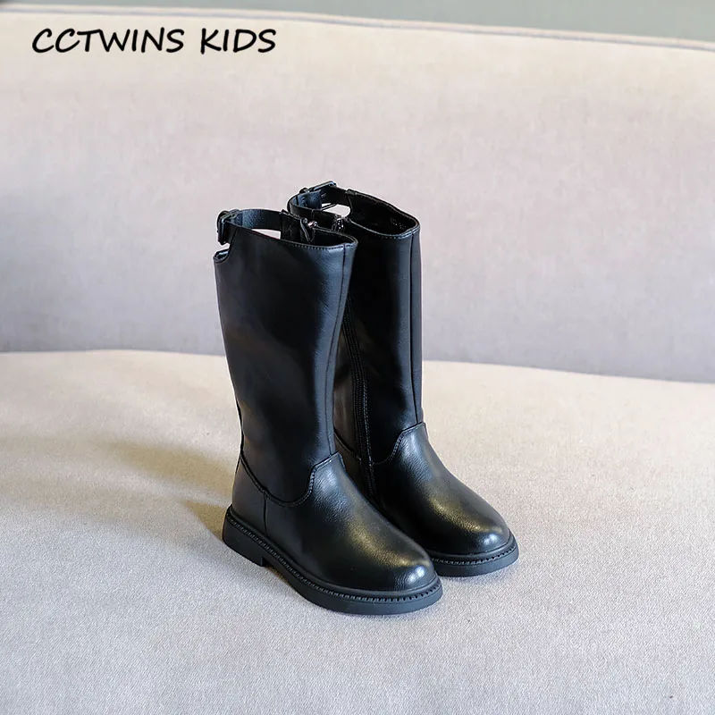 CCTWINS/детская обувь; коллекция года; зимняя детская обувь из искусственной кожи; модные детские сапоги до колена; брендовые черные теплые сапоги для девочек; HB057 - Цвет: Thin Black