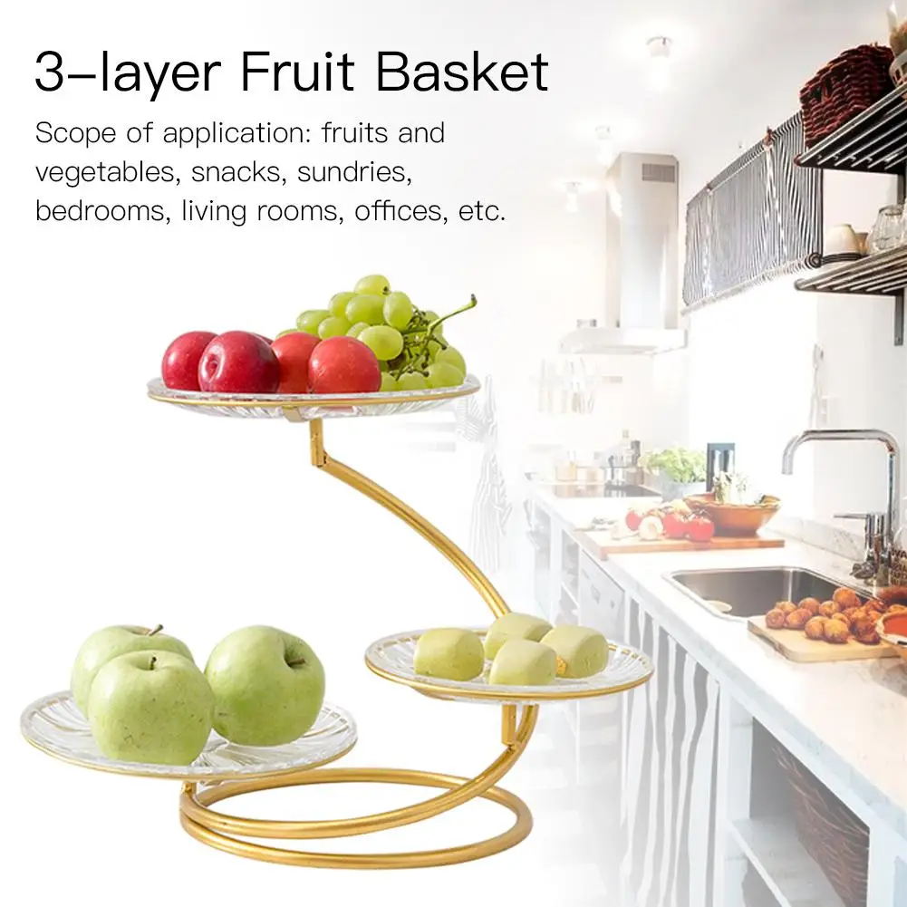 Бытовая 3 ярусная Фруктовая тарелка спиральная кованая металлическая корзина для фруктов винтажный Стиль подставка для подноса домашняя корзина для хранения для кухонных принадлежностей