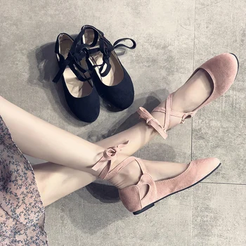 

Round head Lace Up flat Bowknot cap toe Woman Ballerina shoes Slip On Casual Round head Leather Sweet Ballet feminino U19-16