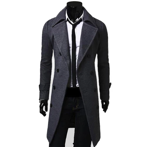 Зимнее шерстяное пальто, куртки из шерсти, Повседневный хлопковый приталенный плотный Тренч, длинное мужское пальто, верхняя одежда, casaco masculino, полупальто - Color: Gray