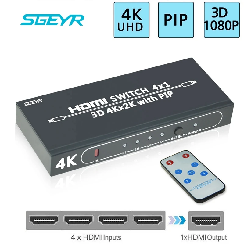 HDMI сплиттер SGEYR 4 входа 1 выход коммутатор 4X1 для XBOX 360 PS4/3 Smart Android HDTV 4K * 2K порта