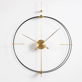 

Spanish Hotel Lobby Living Room Office Large Size Individual Creativity Simple Nordic Solid Wood Brass Wall Clock
