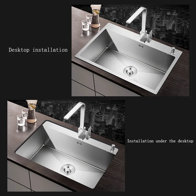 kitchen sink CKWS kitchen sink single sink above counter or undermount stainless steel sinks kitchen vegetable washing basin brushed Cuba