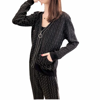 

Rlyaeiz Europe Style 2019 Autumn 2 Piece Set Women Zipper Knitting Cardigan + Ankle-length Pants Sporting Wear Female Tracksuit