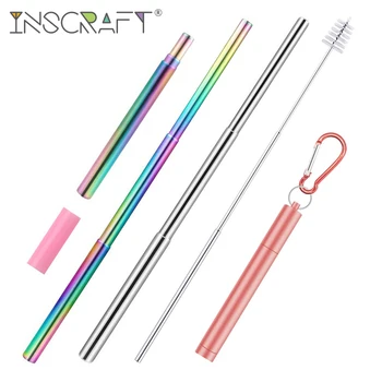 

Reusable Metal Straws Collapsible Stainless Steel Drinking Straw Travel Portable Telescopic Straw with Case