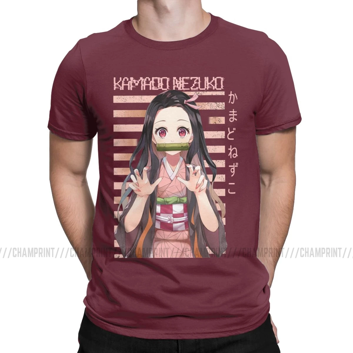 Kamado Nezuko T Shirts Men Cotton Funny T-Shirt Demon Slayer Kimetsu No Yaiba Tanjirou Anime Manga Tees Short Sleeve 6XL - Цвет: Бургундия