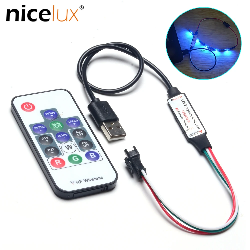 

USB controller for 3 Pin WS2812 Digital LED Pixel Strip with Wireless RF Remote DIY WS2812B Control JST Connector cable SK6812