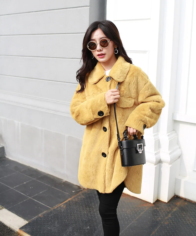 Зимняя Корейская версия шуба одна шерсть рога пальто средняя и длинная Имитация норковая бархатная шуба женская