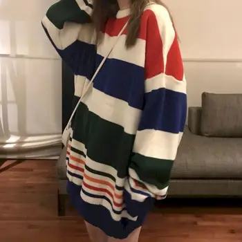 

Sweater women autumn and winter lazy striped sweater girl students sweet Korean loose round neck all-match sweater coat trend