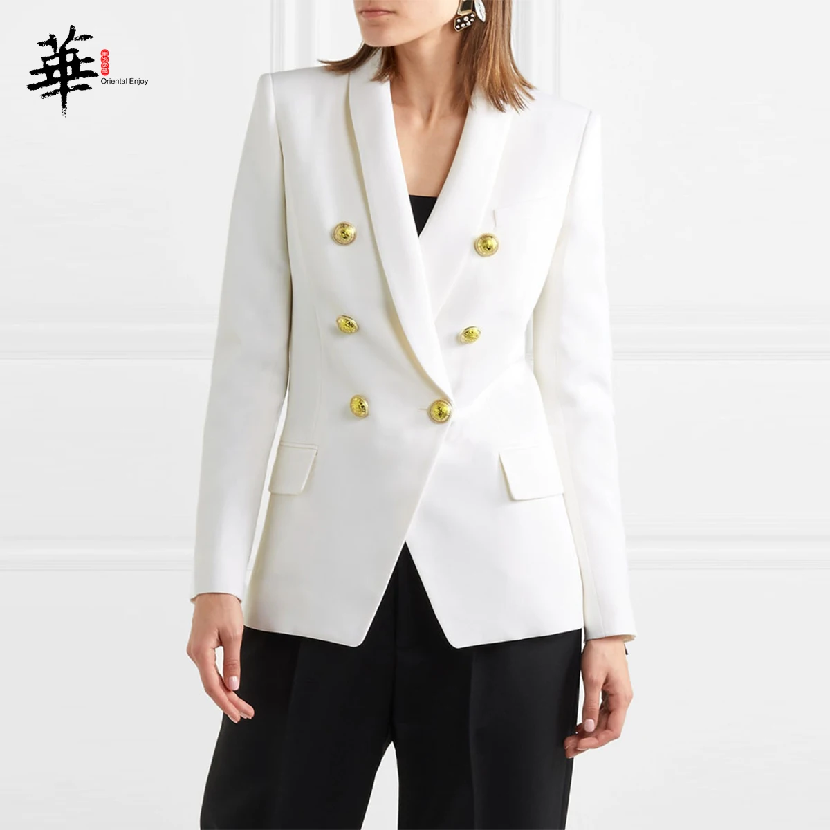 Women Solid Blazer Jacket Women's Long Sleeve Metal Buttons Blazers Office Lady Coat Women Blazers and Jackets HIGH QUALITY