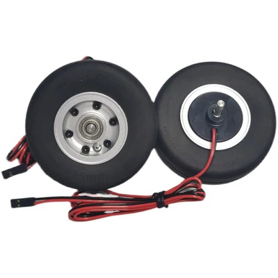 2pcs Model Lightweight 75mm Brake Wheel 75x4mm 75x5mm Tire with 2-6S Controller for RC Fixed-wing Aircraft Landing Gear