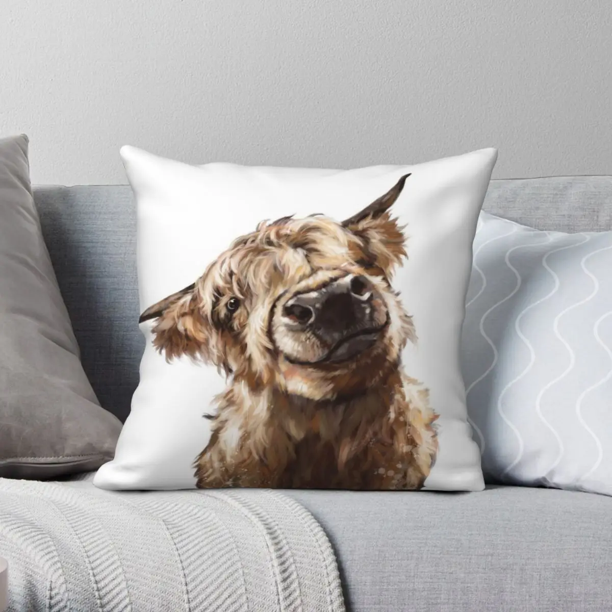 

Highland Cow Square Pillowcase Polyester Linen Velvet Pattern Zip Decorative Throw Pillow Case Home Cushion Cover 18"