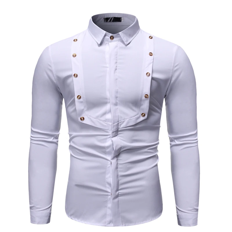 

New Fashion Simple Design, Solid Color Stitching Lapel Men's Long-sleeved Slim Camisa Masculina Shirt