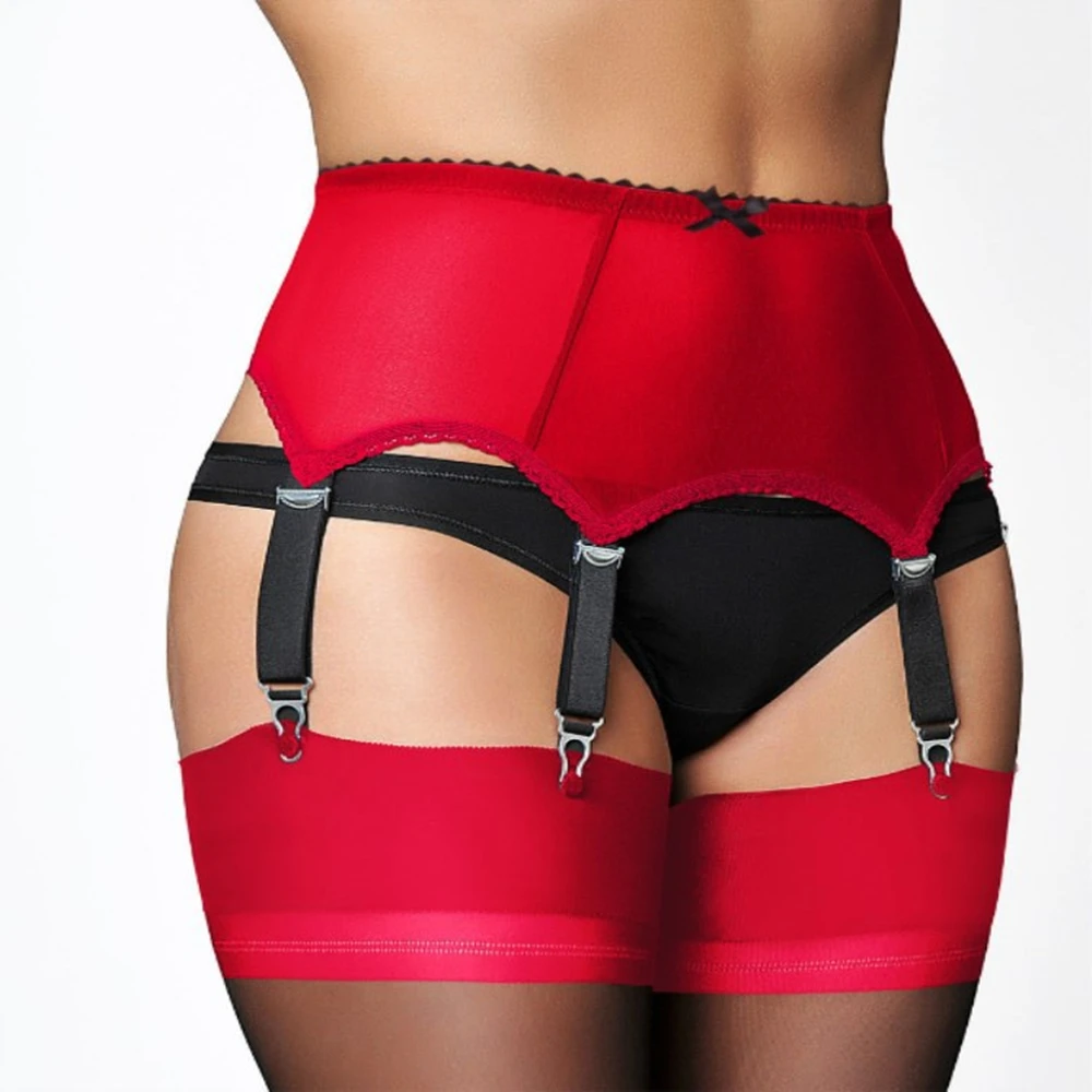 porte-jarretelles rouge grande taille maille transparente réglable string intégré femme ronde