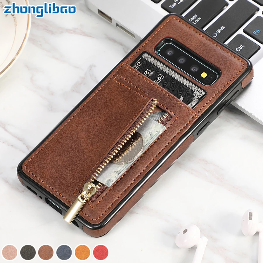 

Zipper Leather S10e Wallet Case for Samsung Galaxy S10 S9 S8 Plus S7 edge Note 10 9 8 Card Holder Shockproof Silicone Cover