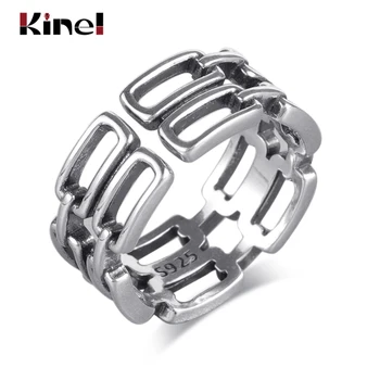 

Kinel S925 sterling silver wide ring jewelry hot retro personality tide surface square multi-layer adjustable male and female