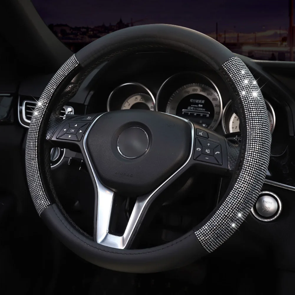 Car Steering Wheel Cover Bling Crystal And Artificial Leather Covers Suit Four Seasons Universal Auto Accessories | Автомобили и